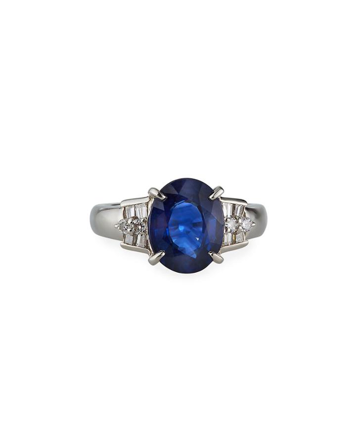 Estate Platinum Blue Sapphire & Diamond Ring,