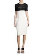 Two-tone Short-sleeve Sheath Dress, Black/white