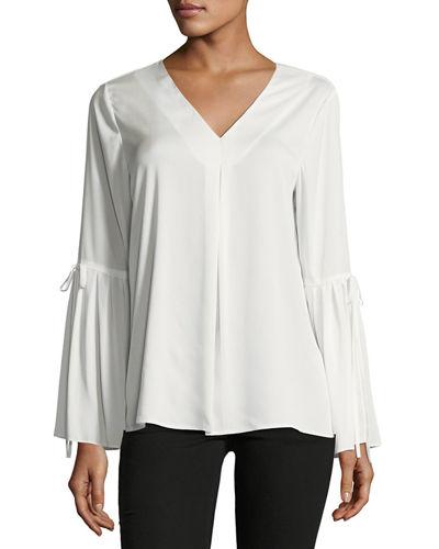 Bell-sleeve Crepe De Chine Blouse