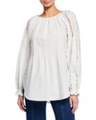 Scoop-neck Embroidered Long-sleeve Top