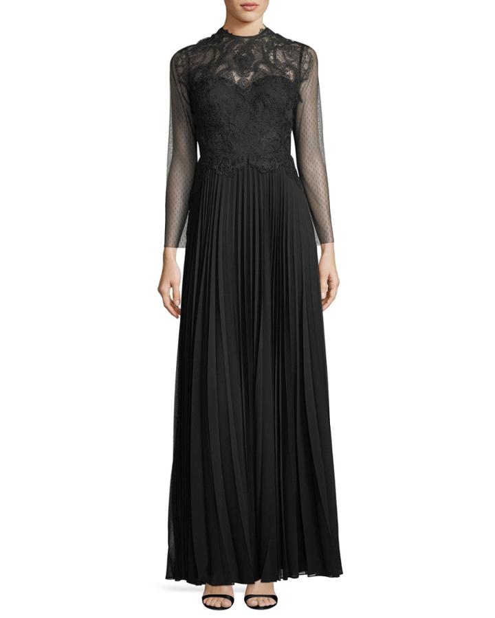 Leigha High-neck Long-sleeve Column Evening Gown