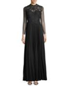 Leigha High-neck Long-sleeve Column Evening Gown
