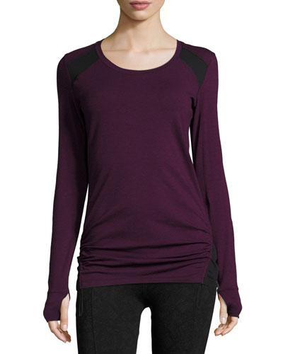 Cinched-hem Long-sleeve Tee, Ripe Fig/black