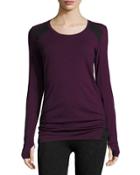 Cinched-hem Long-sleeve Tee, Ripe Fig/black