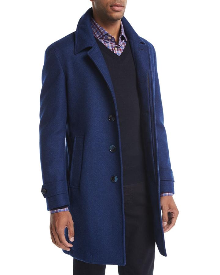 Wool Single-breasted Top Coat, Blue