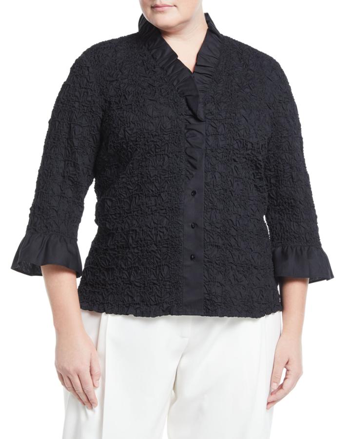 Ruffle-sleeve Puckered Poplin Shirt,