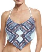 Bandana-print Swim Top, Blue Pattern