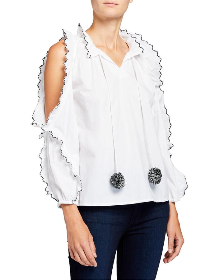 Milan Scallop Pompom Tie Top