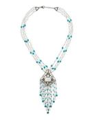 Moonstone, Turquoise & Diamond Beaded Statement Necklace