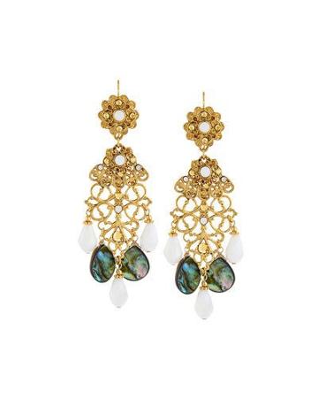 Golden Abalone & Crystal Drop Earrings