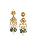 Golden Abalone & Crystal Drop Earrings