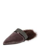 Fur-lined Velvet Mule With