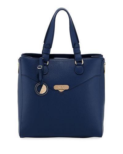 Pebbled Leather Tote Bag, Navy