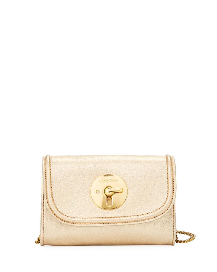 Lois Turn-lock Metallic Leather Crossbody Bag