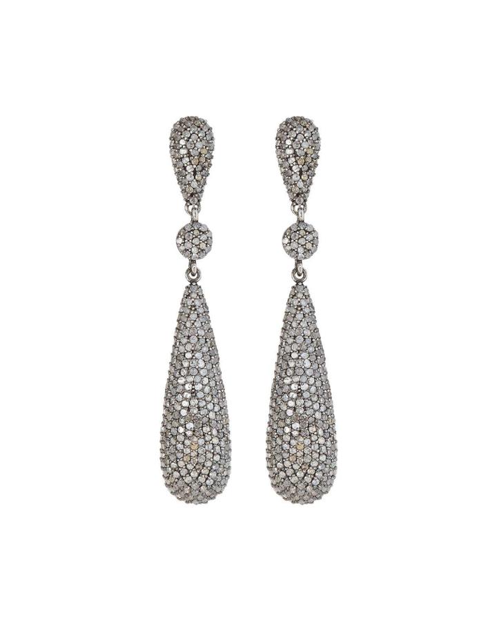 Champagne Diamond Pave Narrow Teardrop Earrings