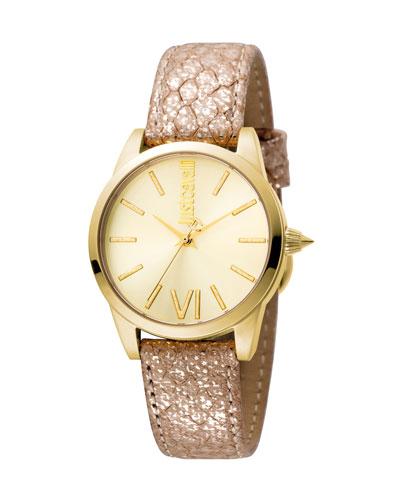 32mm Relaxed Velvet Leather Watch, Golden