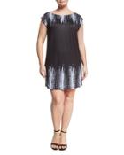 Jillian Cap-sleeve Stretch-knit Dress, Black Pattern,