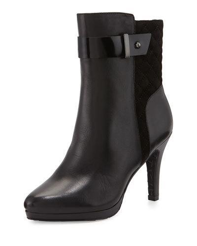 Galina Quilted-suede Leather Bootie, Black