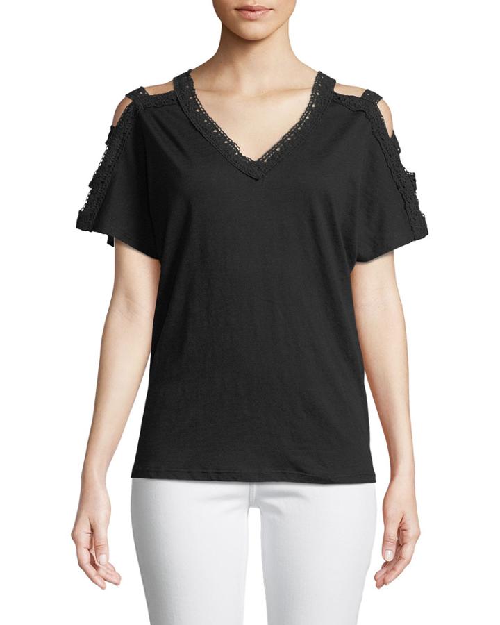 Crochet-trim Ladder-sleeve Tee