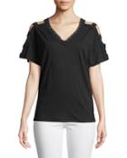 Crochet-trim Ladder-sleeve Tee