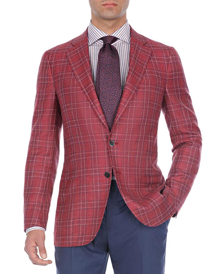 Plaid Wool-cotton Two-button Blazer