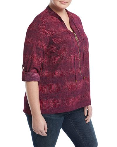 Zephyr Dogtag-pull Reptile-print Shirt, Pink/blue,