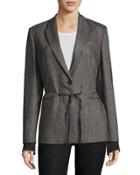 Cashmere Woven Button Jacket, Dark Gray