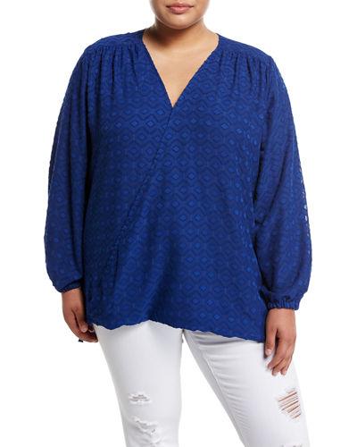 Diamond-print Drape-front Blouse,