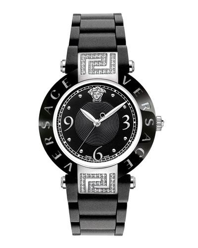 35mm Rave Ceramic Bracelet Watch W/ Diamonds & Rubber