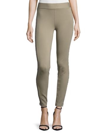 Side Leather-detail Leggings, Cream