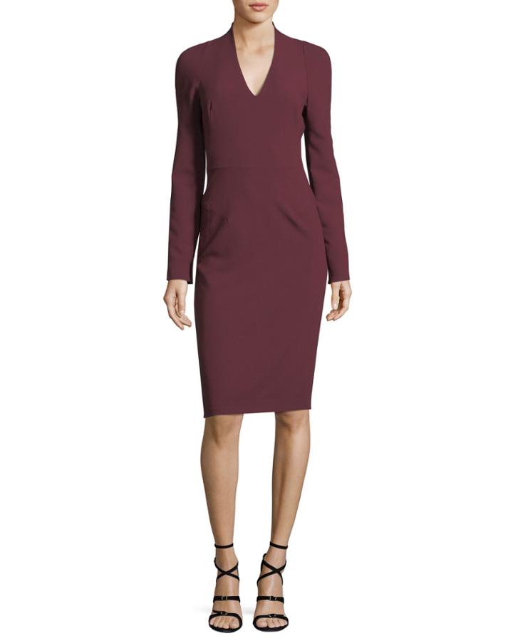 Mindy V-neck Long-sleeve Crepe Sheath Cocktail Dress
