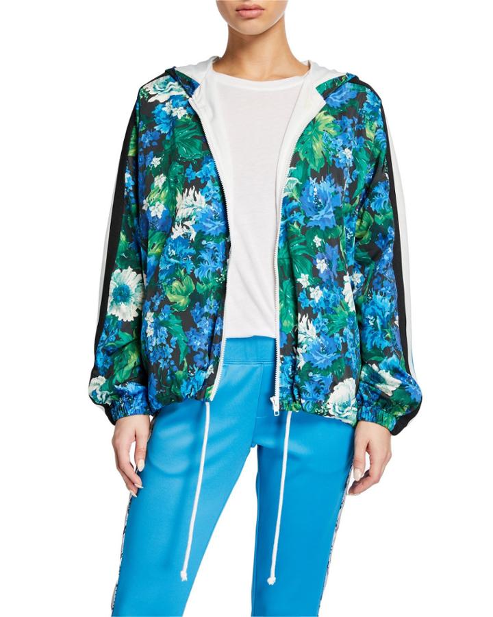 Floral Zip-front Hooded Track Jacket