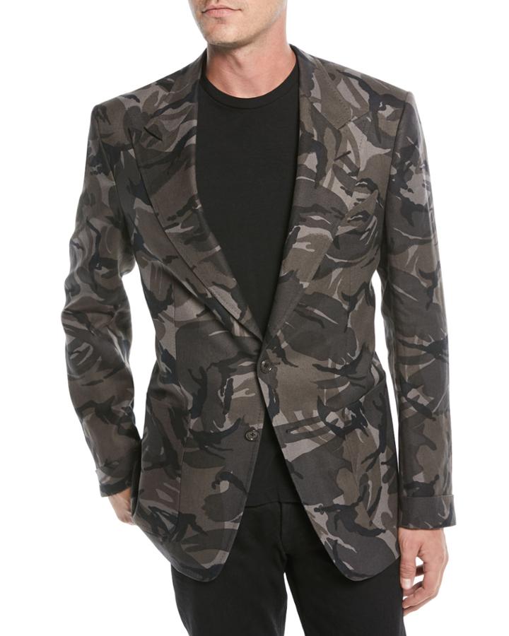 Men's Camouflage-print Linen Two-button Jacket