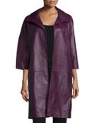 Open-front Long Leather Jacket,
