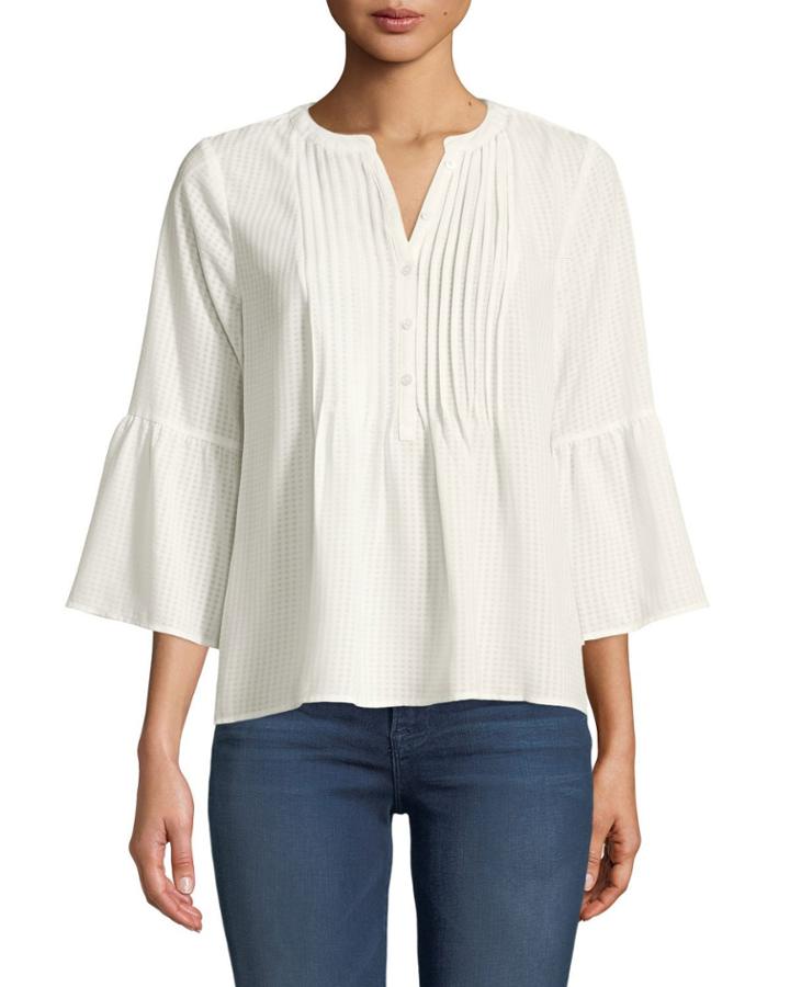 3/4-sleeve Checkered Blouse