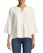 3/4-sleeve Checkered Blouse