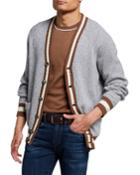 Men's English Rib Contrast-trim Button-front Cardigan