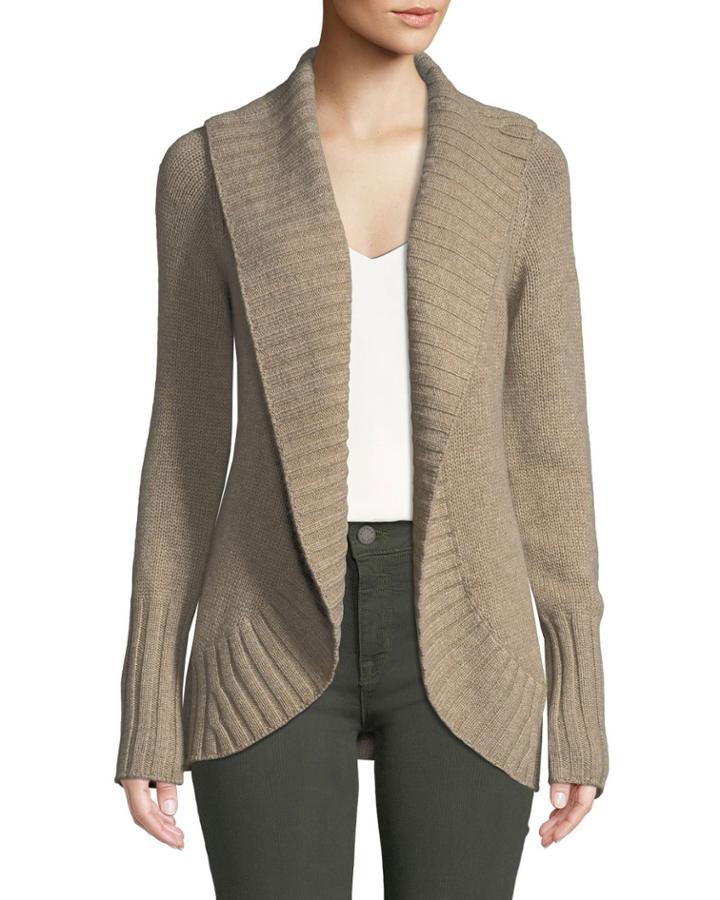 Cashmere Ribbed-shawl Circular Cardigan