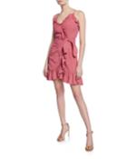 Sleeveless Linen Ruffle Wrap Dress