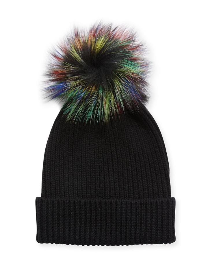 Cashmere Ribbed Fox Fur Beanie