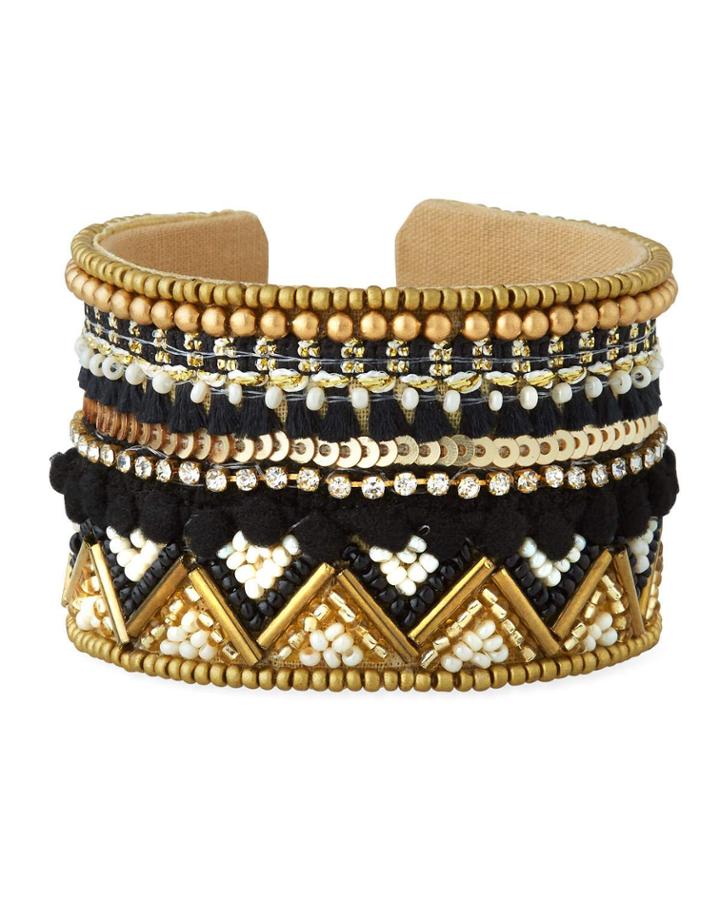 Beaded Cuff Bracelet W/ Crystals