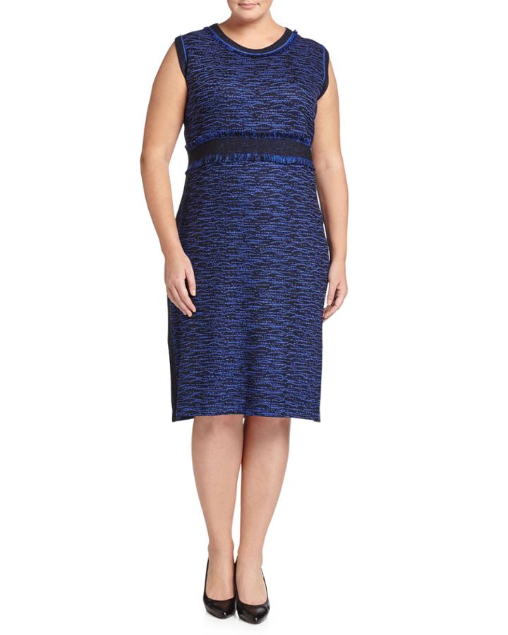 Ming Wang Plus Sleeveless Banded-waist Knit Dress, Blue/black, Women's,