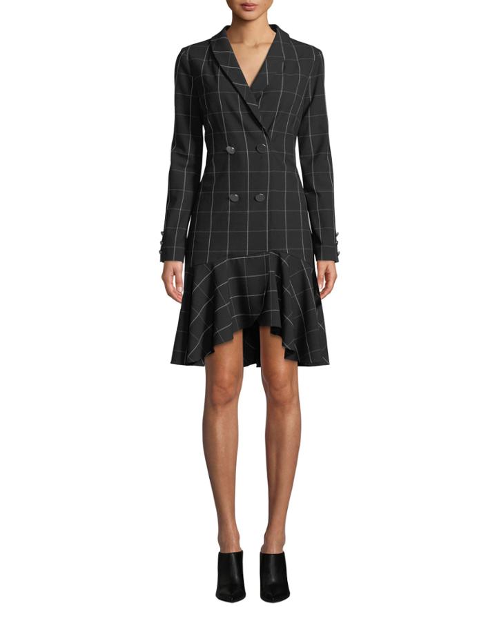 Sloan Long-sleeve Double-breasted Plaid Dress