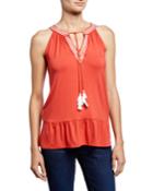 Tassel-tie Ruffle-hem Halter-neck Keyhole Tank