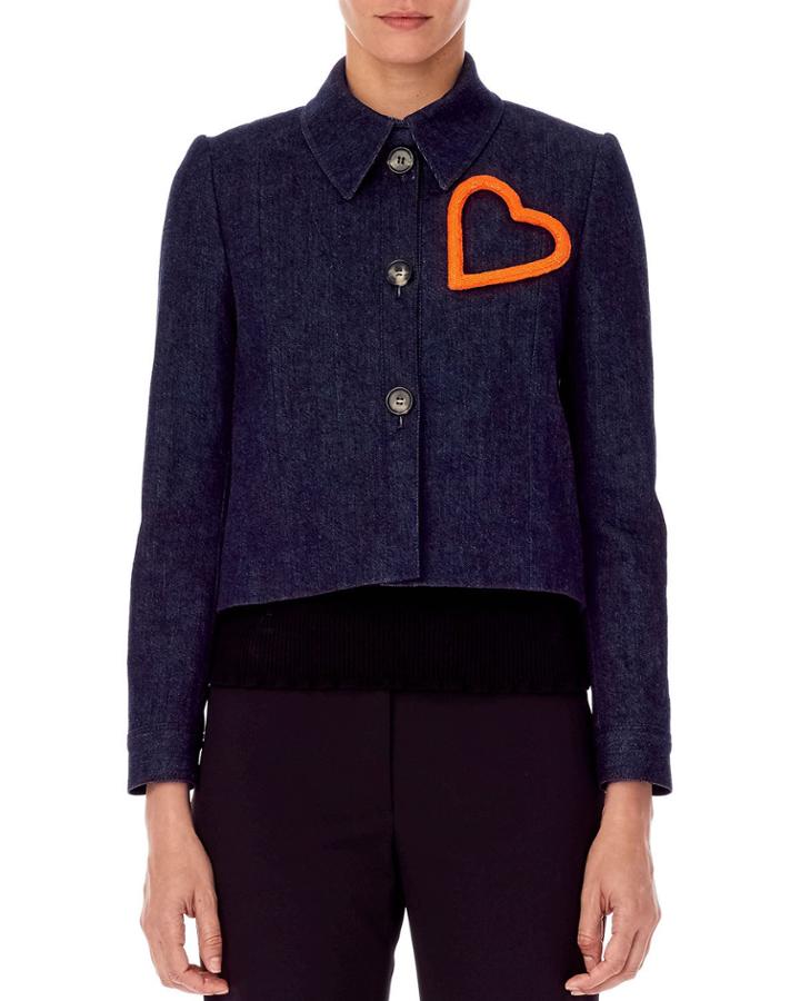 Heart-embellished Cropped Denim Jacket