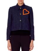 Heart-embellished Cropped Denim Jacket