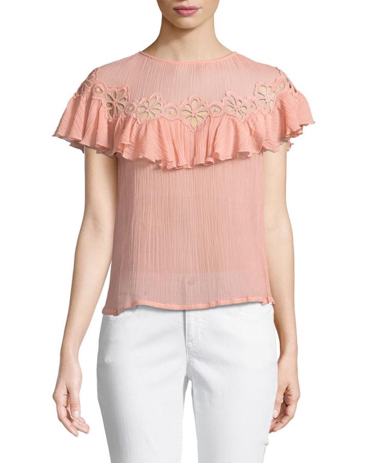 Short-sleeve Pinwheel Eyelet Ruffle Top