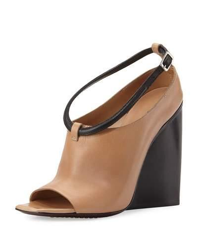Open-toe Wedge Bootie, Tan/black