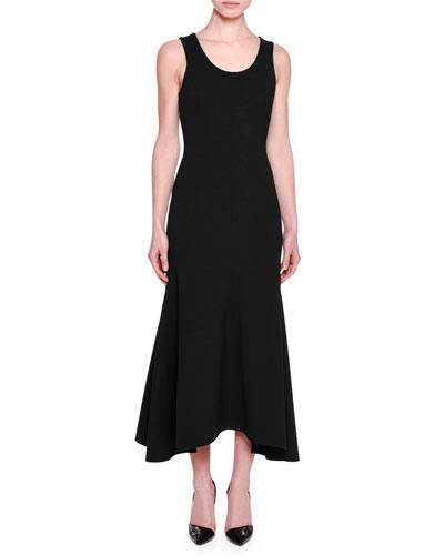 Sleeveless Flounce-hem Midi Dress, Black
