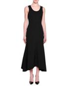 Sleeveless Flounce-hem Midi Dress, Black
